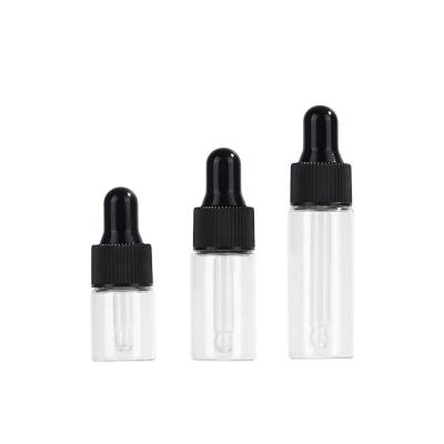 China 2ml 3ml 5ml Cosmetic Raw Liquid Clear Perfume Oil Bottle Sample Essence Fine Glass Bottle And Glass Dropper Vials for sale