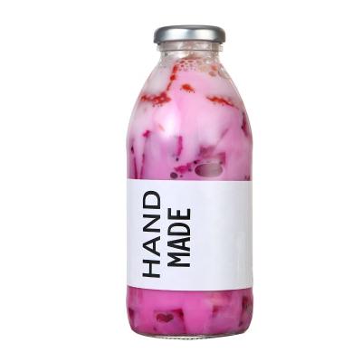 China 500ml Empty Lemon Beverage Bottle Milk Strawberry Milkshake Bottle Flower Tea Cold Brewed Glass Sealed Bottle for sale