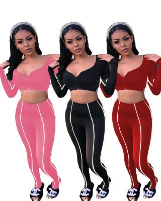 China LLDRESS New Design Autumn Solid Color Deep Waterproof V-Neckline Tracksuits Plus Size Women Two Piece Set Clothing for sale