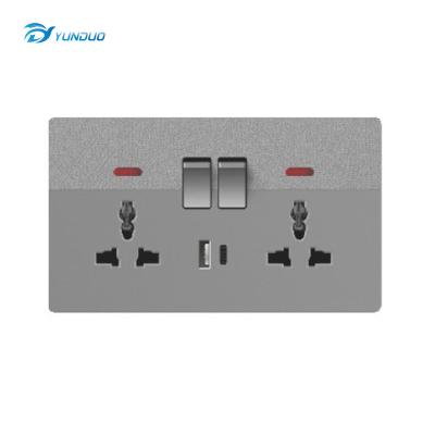 China British Standard Safety R2.5-2 2 Gang 10A Socket With Wall Switch Neon Socket for sale