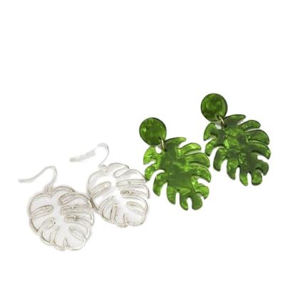 China 2020 New Arrivals CLASSIC 9 Designs Resin Acrylic Monstera Leaf Drop Earrings Acetate Palm Leaf Earrings for sale