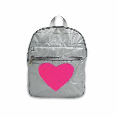 China Laser Fashion Sliver Color With Pink Heart Backpack PVC Zipper School Outdoor For Girls Kids Teenagers for sale