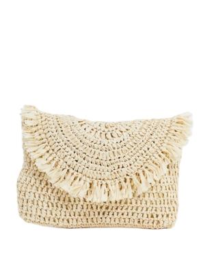 China 2021 Summer Fashion Clutch Raffia Woven Straw Handbag Crochet Bag With Tassel Flap Top Closure/Design/Trim for sale