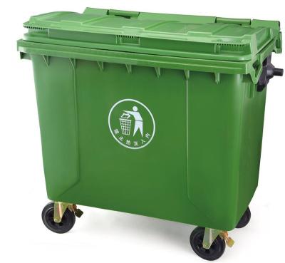 China 1100L Sustainable Plastic Heavy Duty Outdoor Dust Bin Waste Container With Rubber Lip And Wheels for sale