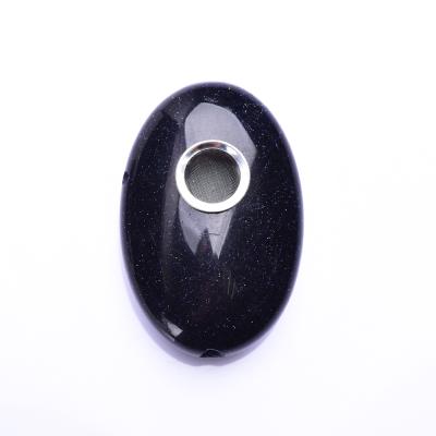 China Plam Mini Natural Blue Stone Pipe Europe Quartz Crystal Smoking Pipes Goldstone Smoking Pipe for sale