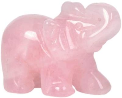 China China Carved Natural Rose Quartz Gemstone Elephant Healing Guardian Statue Figurine Opens 1.6 Inches for sale