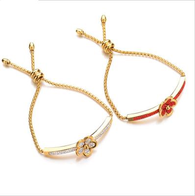 China Iced Out Bracelet Junjiang SB0078 High Quality 18K Gold Iced Out Flower Charm Stainless Steel Bridesmaid Adjustable Bracelet for sale