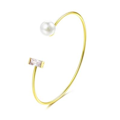 China CLASSIC Fashion Jewelry 18K Silver Plated 925 Gold CZ Pearl Women Open Cuff Bracelet BR0156 for sale