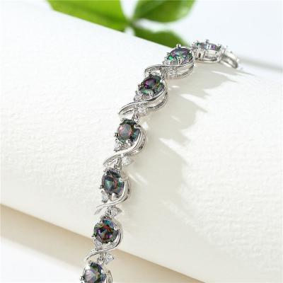 China Junjiang ZB0097 CLASSIC fashion jewelry CZ women tennis bracelet inlay ab color zircon platinum copper bracelet for sale