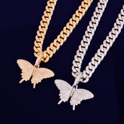 China FASHIONABLE Luxury Jewelry Junjiang ZN0201 Cuban Chain With CZ Women Butterfly Necklace for sale