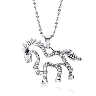 China Cheap Horse Shaped Horse Necklaces Junjiang ZN0016 Fashion Jewelry 14K White Gold Copper Pendant Pave CZ Zircon Horse Necklace for sale