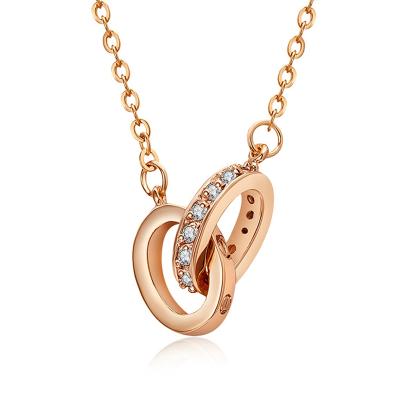 China Junjiang ZN0005 High Quality Oval Two Pendant Gold Necklace Alternating Circle Brass Micro Paved Zircon Zirconia Crystal Pendants Charms Necklace for sale