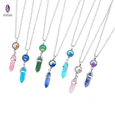 China Fashion Silver Metal Mermaid Fish Scale Natural Quartz Mermaid Fish Scale Necklace Latest Design Pendant Necklace for sale