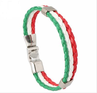 China New Styles Country Bracelets Italian Wristbands Trending PU Leather Hot Sale Italian Flag Leather Wristbands for sale