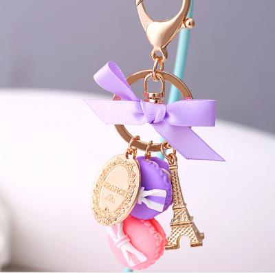 China Creative France Metal Cute Gold Macarons Creative Handbag Key Chains Rhinestone Plated Eiffel Tower Keychains Wholesale for sale