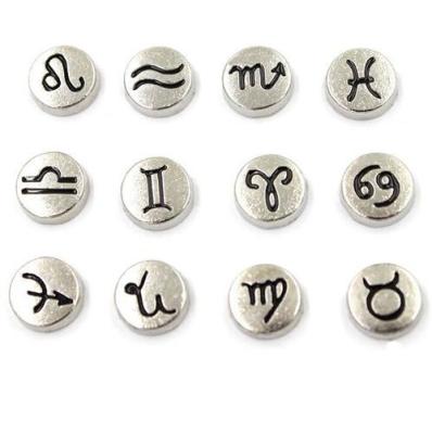 China Creative Fashion Wholesale Zinc Alloy Zodiac Round Bead Round Shape Engrave Zodiac Jewelry Bead for sale