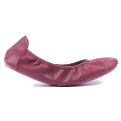 China Women's Genuine Leather Dance Flat Shoes Classical Dancing Flat Foldable Sole Soft Rubber Ballerina Foldable Ballet Shoes for sale