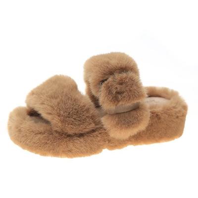 China Winter Warm Fox Fashion Trend Sale Ladies Plush Shoes Fashion Fur Fluffy Slippers For Women Home Slipper for sale