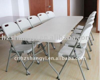 China Outdoor Marble White Plastic Table 8ft Folding Dining Table And Chairs Set Design for sale