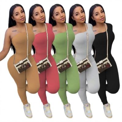 China 2022 Latest Arrival Viable Multicolor Solid Color Long Sleeve One-shoulder Casual Two Piece Sets for sale