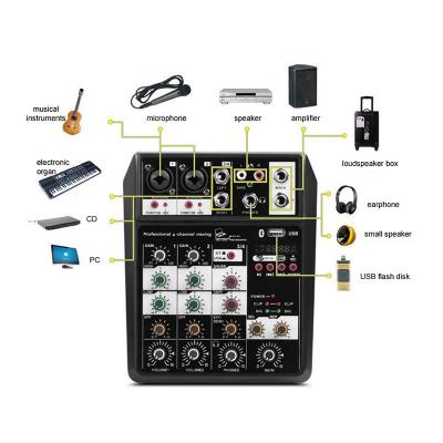 China Mini 4 Channel Delay and Repeat Mixer Console Sound Card for Electronic Organ Microphone Dynamic Music Recording for sale