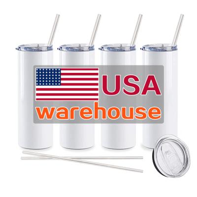 China Viable USA Warehouse 20oz 30oz Skinny White Straight Coffee Mug Insulated Tumblers Sublimation Blanks Tumblers for sale