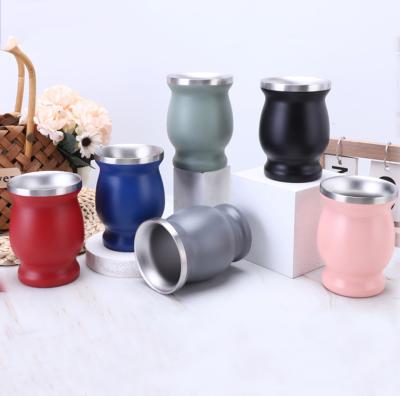 China Yerba Mate Gourd Cup Matt Glossy Power Coated Stainless Steel Yerba Mate Gourd Cup Viable 230ml Double Cup Argentinian Power Tea for sale