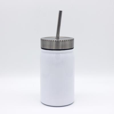 China Viable Hot Sale Color Sublimation Mugs 500ml White Beer Insulated Stainless Steel Mason Jars Tumbler With Lid And Straw for sale