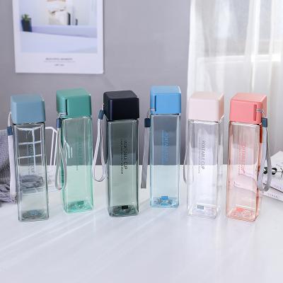 China Large Capacity 500ml Sustainable Clear Plastic Square Water Bottle Outdoor Sports for sale