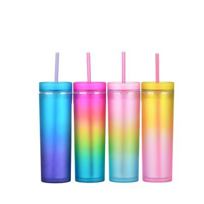 China Viable Wholesale Custom Sports Kettle Cup Portable Straw Water Cup Plastic Gradient for sale