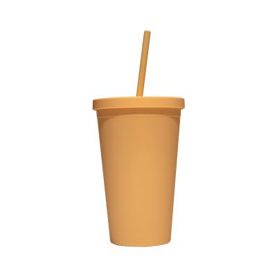 China Durable Tumbler Plastic Double-Walled Large Capacity Vacuum Coffee Juice Cup With Straw for sale