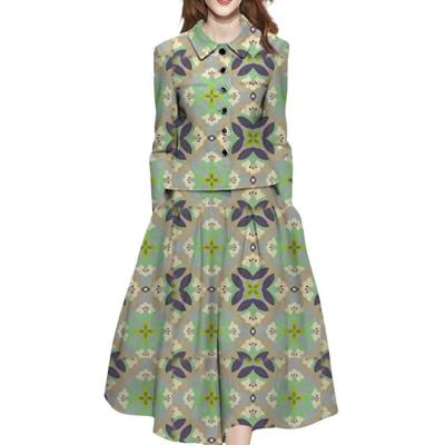 China Waterproof Hot casual design sense printing two-piece female 2022 autumn and winter new style light luxury socialite temperament waist suit for sale