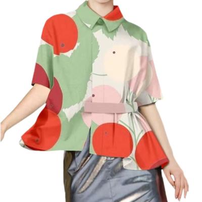 China Anti-Shrink Light mature wind high-end temperament blouse 2022 autumn new fashion tie-in waist show thin t-shirt short sleeve for sale