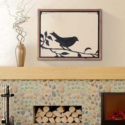 China Custom Bird Decoration Wrought Iron Europe Decor Rectangular Framed Wooden Framed Wall Items for sale