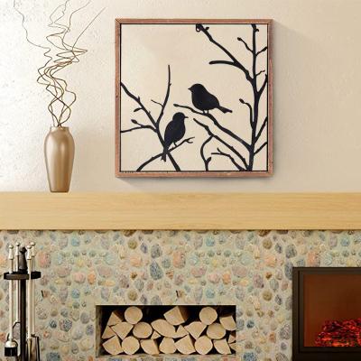 China Europe Style Metal Wrought Iron Bird Wall Decor Rectangular Framed Wooden Framed Metal Wall Decor for sale