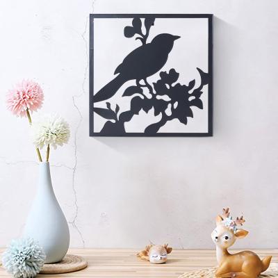 China Europe Wall Art Bird On Tree Branch Metal Wall Art Decor Metal Bird Silhouette Bird Decoration for sale