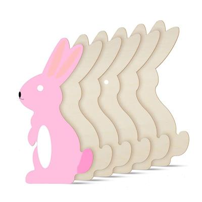 China Europe Large Easter Bunny Blank Easter Rabbit Unfinished Bunny Wooden Slice Wooden Ornament for Easter Party DIY Open Home Decorations for sale