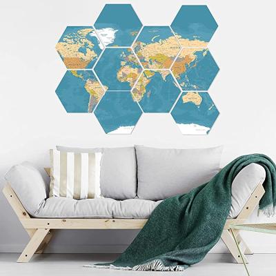 China Europe Wood Crafts Wall Art Wood World Map Prints Hexagons Inspirational Picture of Europe for Home Decor for sale