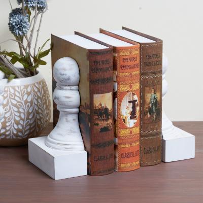 China Furniture Office Bookends Rustic Rustic Antique Antique White/Black Decorative Wooden Bookends Fast Shipping for sale