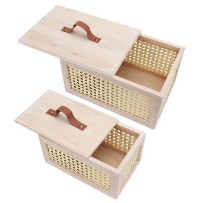 China Custom Rattan Wooden Home Storage Box Suit Wall Hanging European Decor Two Piece Set for sale