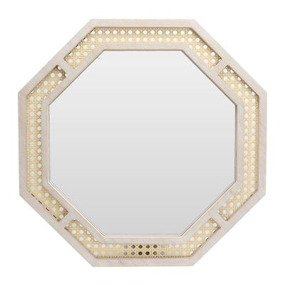 China New style home decoration eco-friendly hexagon framed wall mirror rattan decor rattan wall mirror for sale