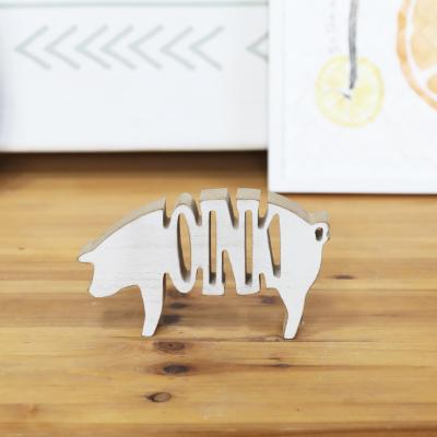 China European Cutout Pig Table Top Toy Carving Wooden Animal Shape Rustic Farmhouse Decor for sale