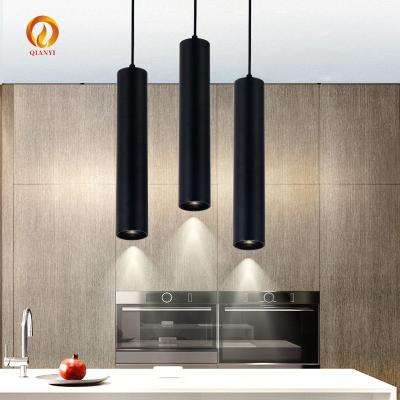 China Residential Nordic Pendant Lights Aluminum Black Long Tube Kitchen Light Adjustable Length Home Hotel Hall Hanging Pendant Light for sale