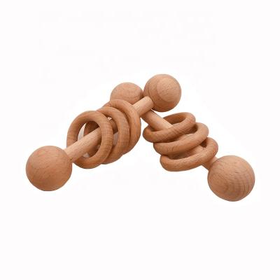 China Europe Sale Custom Baby Amazone Rattle Natural Wooden Beech Wood Teether Ring Toy Grasp Clutching Shake Toy for sale