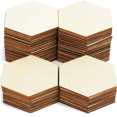 China Europe Unfinished Wooden Pieces Shapes Hexagon Shape Wooden Slices Blank For Ornaments Embellishment for sale