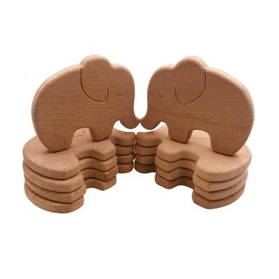 China Europe Baby Teether Natural Unfinished Beech Wood Shape Animal Baby Teething Wooden Teether for sale