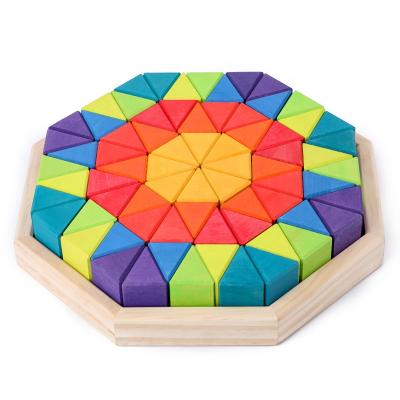 China Europe New Design Triangle Rainbow Wooden Creative Block Toys Educational Wooden Building Block Toy For Kids for sale