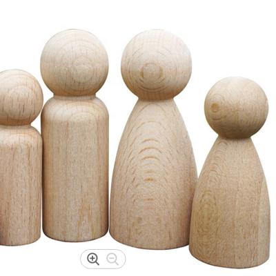 China Natural Unfinished Decorative Cartoon Toy Doll Body Wooden Peg Kokeshi Dolls Family Shape Wooden Shape DIY Figure Opens Carving Peg Dolls for sale