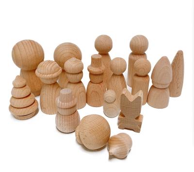 China Europe DIY Custom Wood Crafts Peg Dolls Ins Cone Building Block Beech Wood Ornaments Wooden Dolls for sale