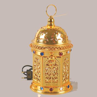 China Luxury Middle Eastern Eid Ramadan Decoration Arabic Electric Incense Burner Iron Home Decor with Rhinestone for sale